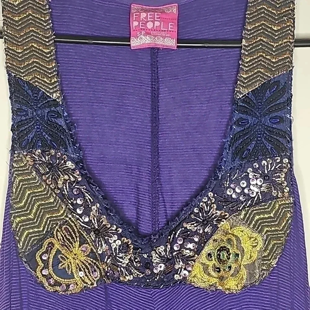 Free People‎ Sequin Embellished Tank Top - Small - Purple/Gold